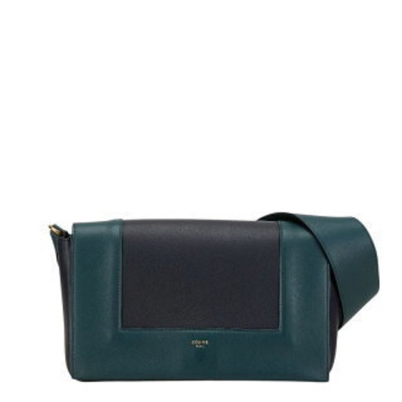 Celine Frame Medium Shoulder Bag Green Black Leather - Picture 2 of 10